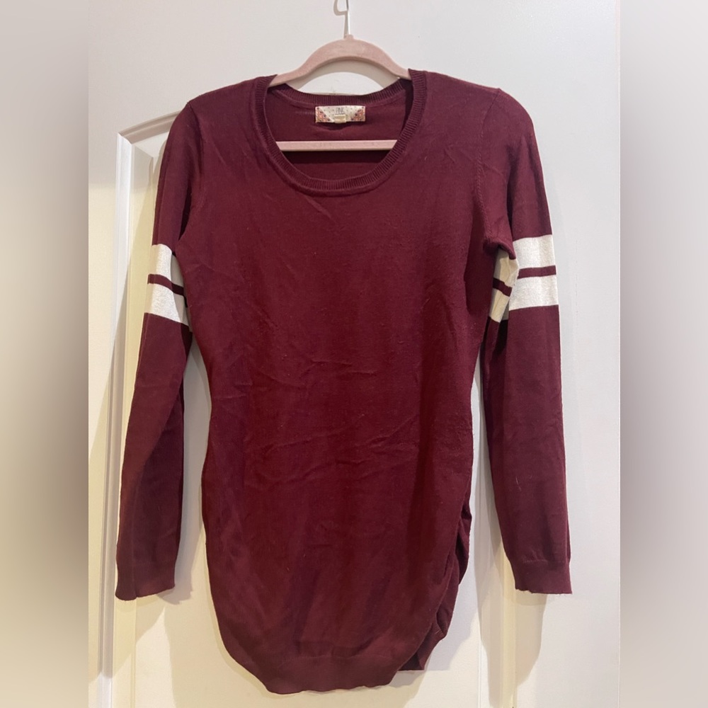 Large, burgundy long sleeve round neckline pullover